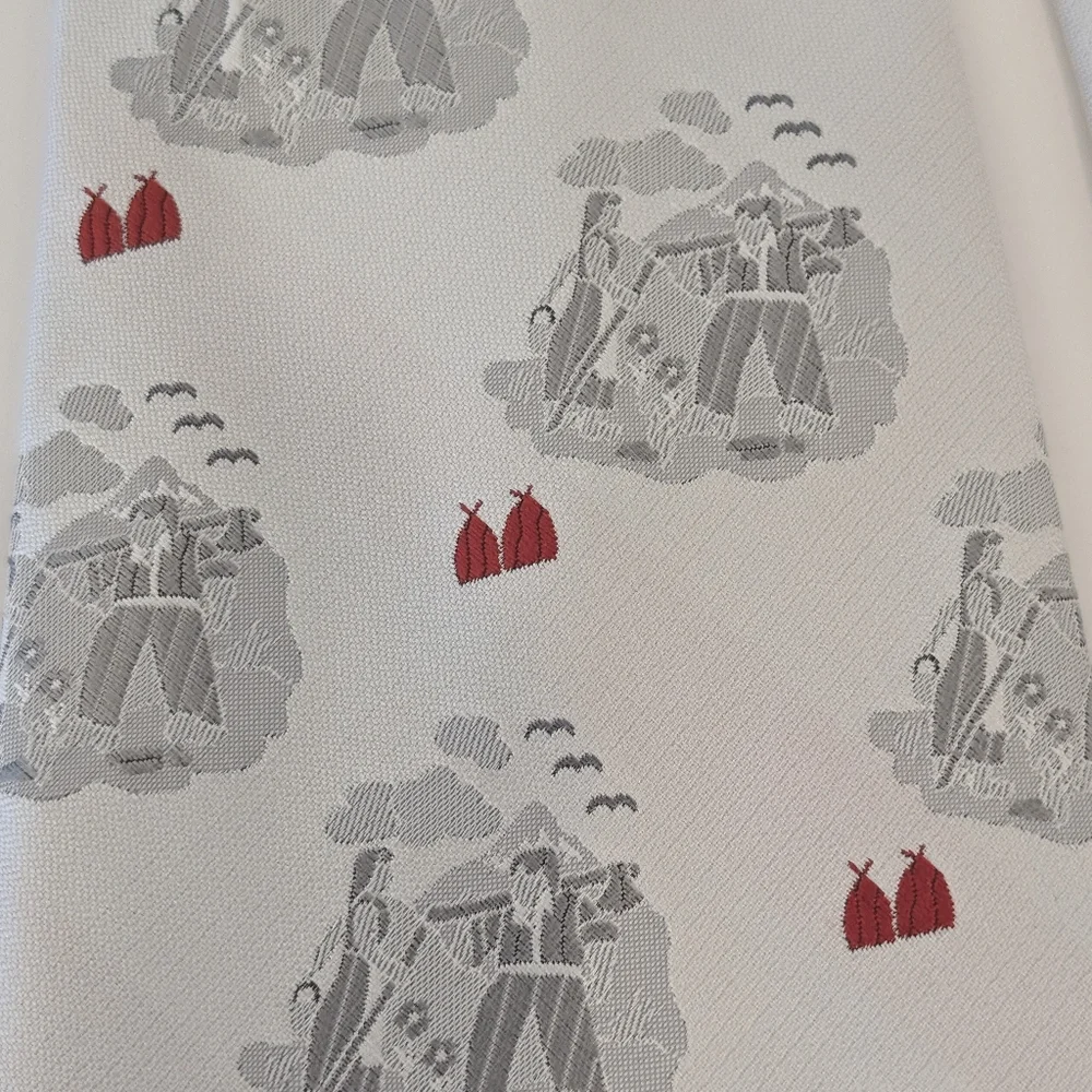 RARE Vintage Hardy Amies Tie Mens Gray Red Wheat Farming Pattern Silk Old Money